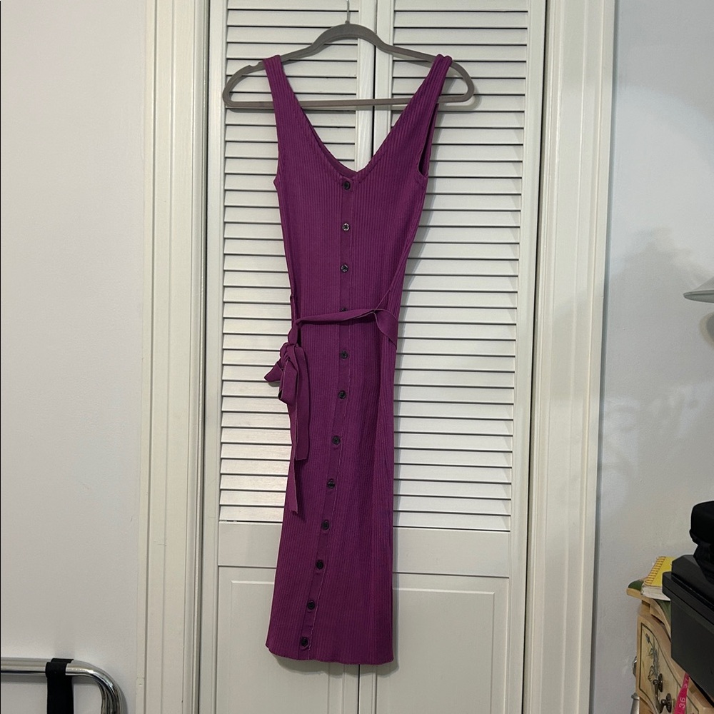 Rachel Roy dress purple below the knee size small, tie waist ribbed fabric
